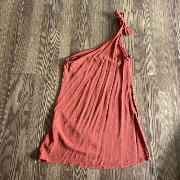 Cupshe Women M Orange Linen Blend Sleeveless Bow One-Shoulder Mini Dress NWT - Picture 10 of 10